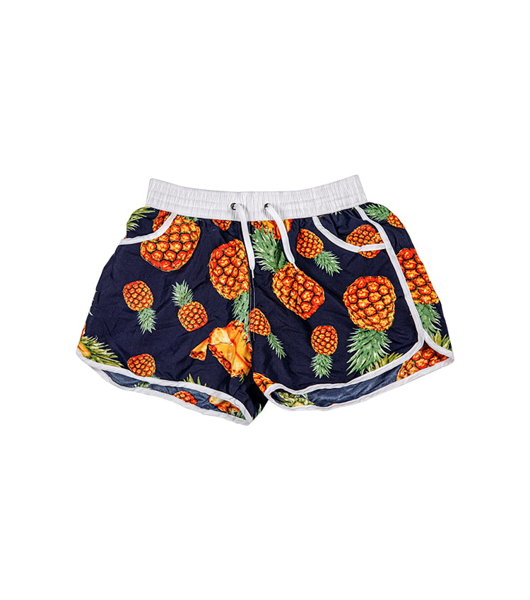 Ananas desenli parlak renkli plaj şortu