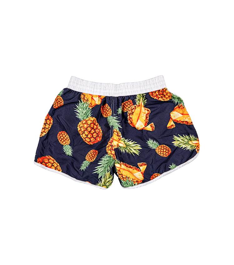 Ananas desenli parlak renkli plaj şortu